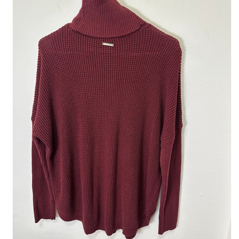 Michael Kors Burgundy Waffle Knit Turtleneck Sweater Women Size L Oversized Cozy - Picture 6 of 10